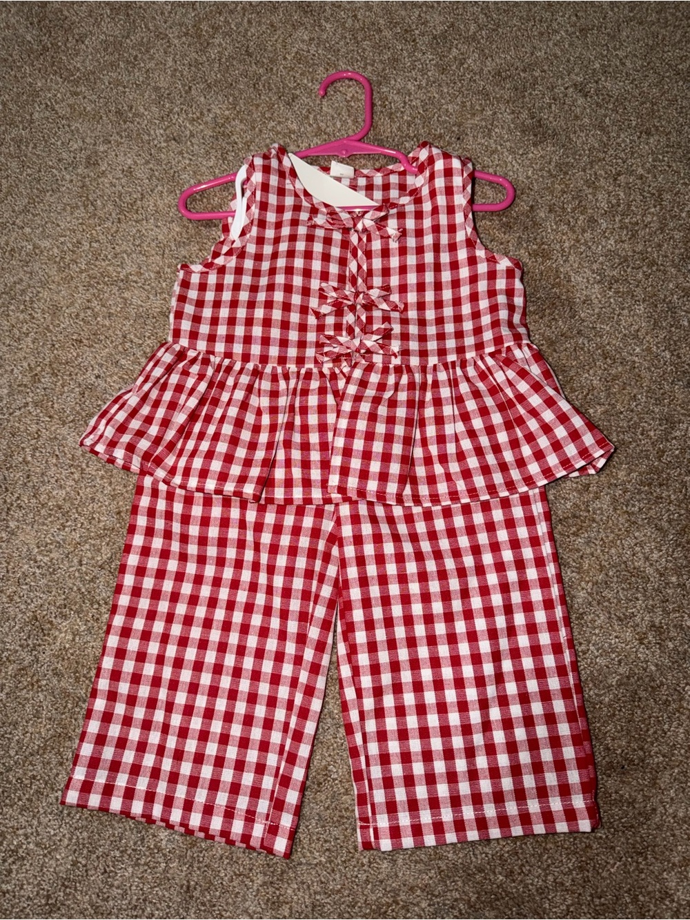 SHEIN Red & White Gingham Peplum Top and Pants Set
